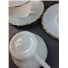 Image 3 : (6) Anchor Hocking Fire King Milk Glass & Gold Rimmed Tea Cup & Saucer Set