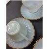Image 2 : (6) Anchor Hocking Fire King Milk Glass & Gold Rimmed Tea Cup & Saucer Set