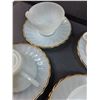 Image 3 : (6) Anchor Hocking Fire King Milk Glass & Gold Rimmed Tea Cup & Saucer Set