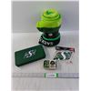 Image 1 : Sask Roughriders Blanket, Sticker and (2) Empty Collectible Tins