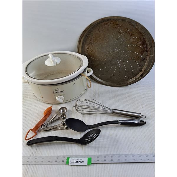 Crock Pot, Pizza Pan, Measuring Spoons and Utencils