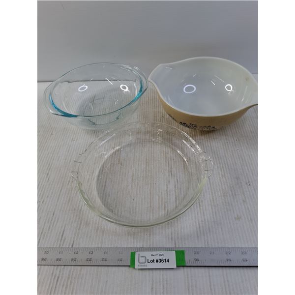 Pyrex Glass Bowl, Pie Plate and Colored Bowl