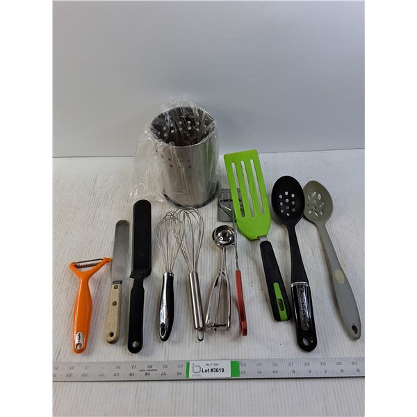 Assorted Kitchen Utencils in Container