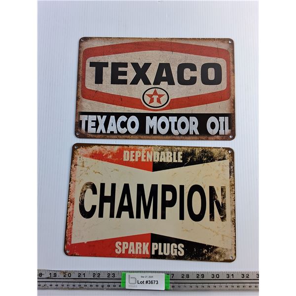 Texaco and Champion Wall Hanging Signs