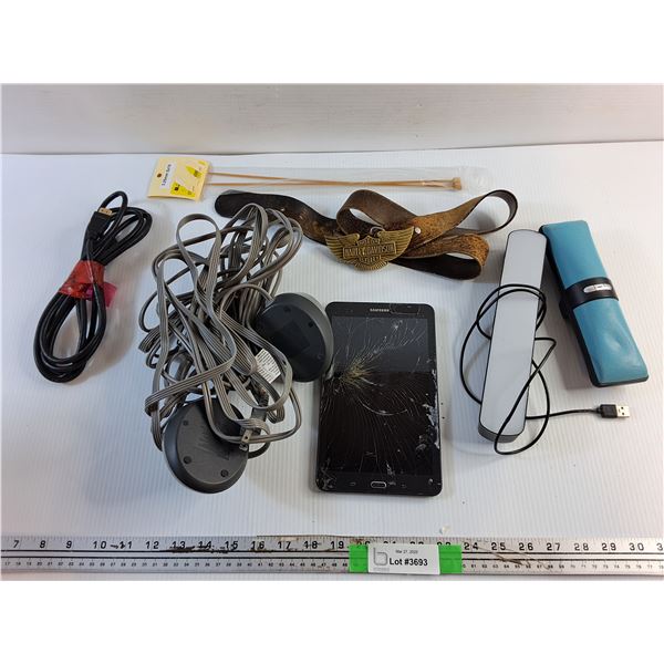 Samsung Tablet, Sunbeam Mattress Heater, Harley Davidson Belt and Misc