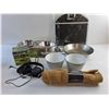 Image 5 : Tote Organizer, Steel Frying Pan, (2) Ceramic Bowls, Sony Headphones, Pet Bowls and Burlap Sheet