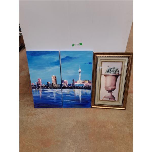 (2) Canadian City Landscape Paintings and Framed Modern Art Print