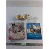 Image 1 : Harbour Oil Painting, Ash Tray, Royal Winton Cream & Sugar Set and Table Cloth