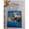 Image 2 : Harbour Oil Painting, Ash Tray, Royal Winton Cream & Sugar Set and Table Cloth