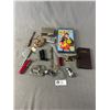 Image 1 : Vintage Junk Drawer Lot - Pocket Knifes, Belt Buckle, Shaving Kit & More Plus SEALED Austin Powers G