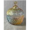 Image 8 : 3 Vintage Glass Pieces - Bohemian Crystal 8" H Stem Vase, Trinket Bowl w/ Lid & 6" H Pinwheel Patter