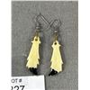 Image 2 : 3 Vintage Pairs of Carved Bone, Lace Agate + Coral Dangle Earrings