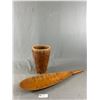 Image 1 : 10.5"H Earthenware Indonesia Art Vase & 24" L Wood Paddle