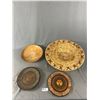 Image 1 : Nice Exotic Asian Décor Lot - 3 Wood Plates (2 Have Detailed Art) & 19" Diam. Rattan Bowl