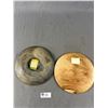 Image 9 : Nice Exotic Asian Décor Lot - 3 Wood Plates (2 Have Detailed Art) & 19" Diam. Rattan Bowl