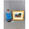 Image 1 : Framed 13" x 11" Myanmar Picture (Never Fade) Made From Gemstones & 14" H Wood Angel Folk Art.
