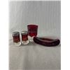 Image 1 : Antique Ruby Red Glass Lot - Vancouver BC Souvenir Tumbler, New Westminter Canoe & 1903 Old Orchard 