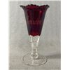Image 2 : Antique Ruby Red Glass Lot - 6"H "London" Vase, 1904 Niagra Falls & Other Souvenir Glasses