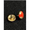 Image 2 : Very Nice Vintage Gold Plated Coral Enamel Earrings.