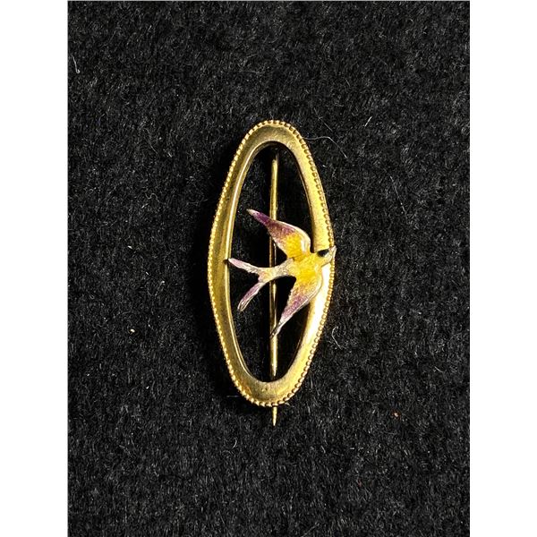 Antique Edwardian Circa 1910 Gold Plate Enamel Bird Brooch