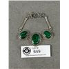 Image 2 : Solid Sterling Silver Genuine Malachite Gemstone Bracelet. Heavy