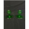 Image 2 : 2 Vintage Uranium Glass Candle Holders. Approx. 3.5" H w/ 4.5" Diam Base