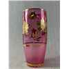 Image 2 : Vintage Cranberry Colour 9.5"Vase w/ Gold Design & 4 9" Diam. Decorative Plates