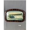 Image 2 : Vintage Wood Frame Oval Glass Water Fall Picture. NO SHIPPING 23"x15" & 7.5"H Heavy Art Glass Vase &