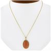 Image 7 : Vintage 14k Gold Bezel Oval Cabochon Pink Coral w/ Twisted Frame Pendant & Chain