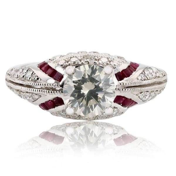 1.01 ctw SI3 CLARITY CENTER Diamond and 0.68 ctw Ruby Platinum Ring (2.66 ctw Di