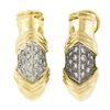 Image 6 : 14K Yellow Gold 0.80 ctw Round Pave Diamond Polished Ribbed Cuff Omega Earrings