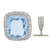 Image 4 : Platinum 38.9 ctw GIA Cushion Cut Aquamarine Diamond Pin Brooch Enhancer Pendant