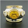 Image 2 : Vintage 18K TT Gold GIA Orange Yellow Bezel Sapphire & Diamond Unique Domed Ring