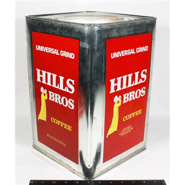 LARGE VINTAGE METAL HILLS BROS COFFEE TIN WITH LID