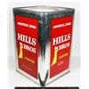LARGE VINTAGE METAL HILLS BROS COFFEE TIN WITH LID