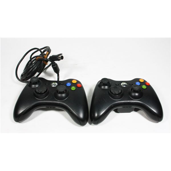 2 XBOX 360 CONTROLLERS 1 WIRELESS