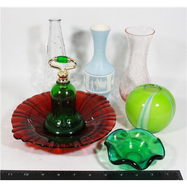LOT OF COLOUR GLASS AND OTHER UNIQUE GLASS ITEMS