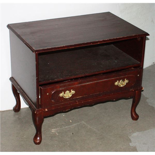 WOOD LOOK SIDE TABLE, SOME DAMAGE TO FINISH