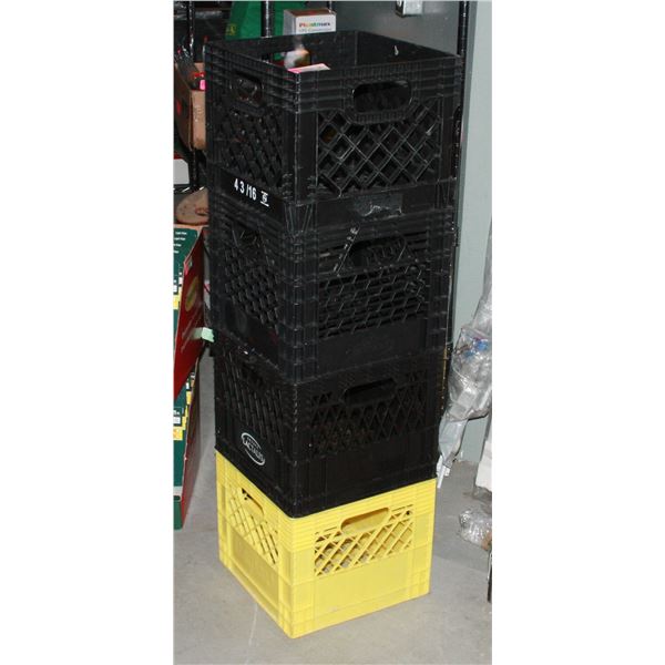 LOT OF 4 STANDARD SIZE MILK CRATES