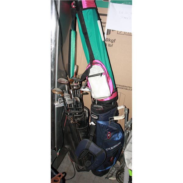 LARGE LOT OF ESTATE GOLF ITEMS, SEVERAL BAGS,