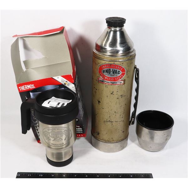 NEW THERMOS TRAVEL CUP AND LARGE UNO-VAC THERMOS