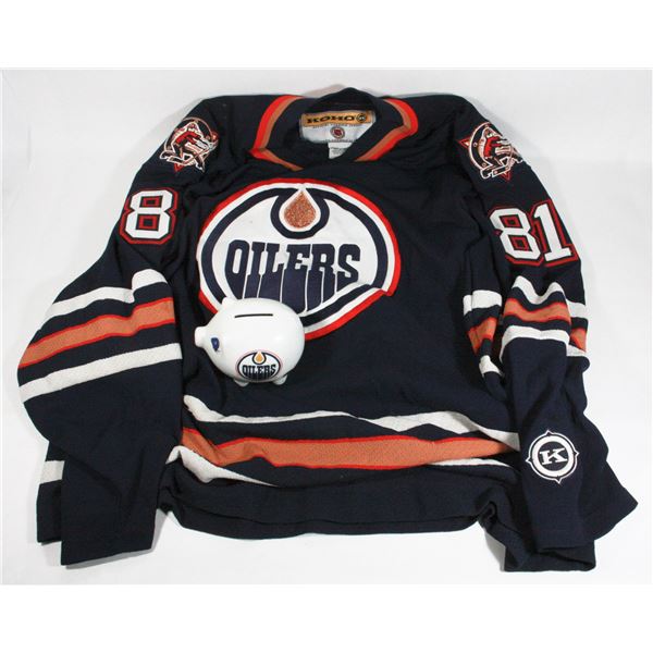 NHL OILERS JERSEY BEEF #81  SIZE XL AND PIGGY