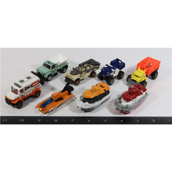 SMALL LOT OF HOTWHEELS BOATS, RESCUE CARS ETC.