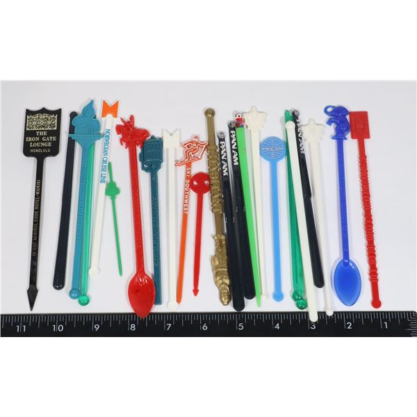 24 VARIOUS VINTAGE SWIZZLE STICKS