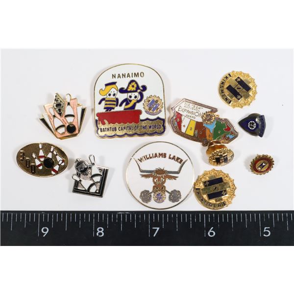 LOT OF ASSORTED VINTAGE PINS INCLUDES BOWLING