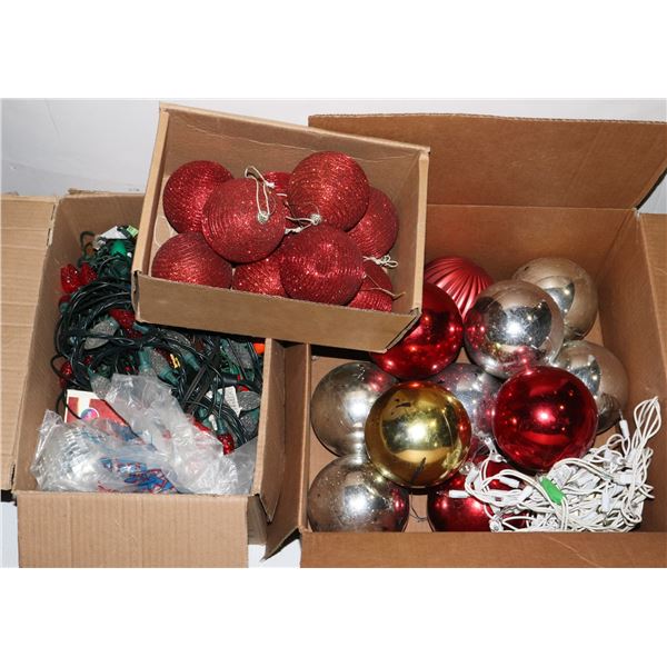 3 BOXES OF CHRISTMAS ITEMS, LIGHTS, OUTDOOR