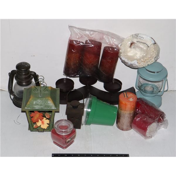 LARGE BOX OF CANDLE HOLDERS AND CANDLES