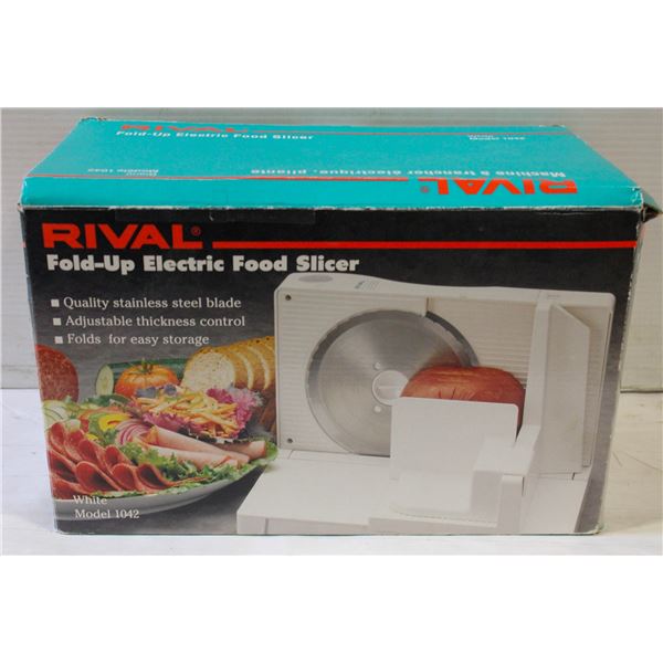 RIVAL FOLD UP ELECTRIC FOOD SLICER IN BOX