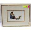 Image 1 : FRAMED PRINT "INUIT BOY W/ PUPPIES" 11.5" X 14"