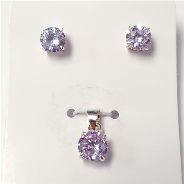 BZ1710-160 SILVER PINK CZ EARRING AND PENDANT SET